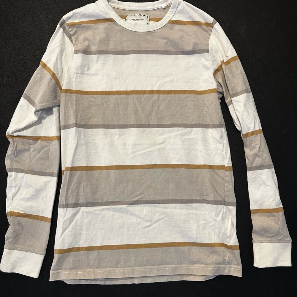 Denim & Flower White and Tan Striped Shirt